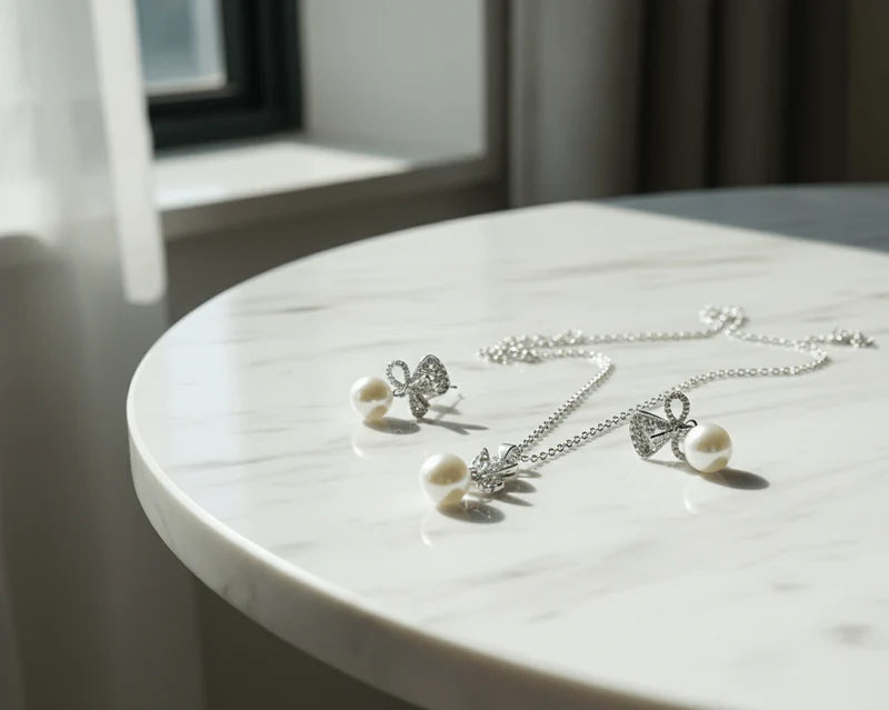 Luxury Bow Pearl Pendant & Earrings Set – 4U Jewelry
