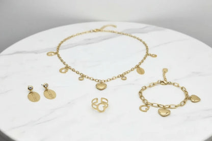 Guess Heart Charm Jewelry Set– Necklace, Bracelet, Ring & Earrings