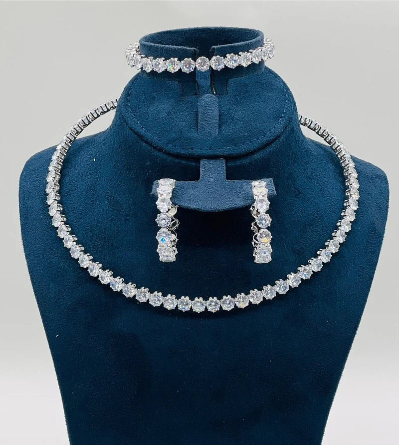 Round Cut Diamond-Style Crystal Jewelry Set