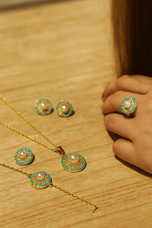 Turquoise Pearl Jewelry Set (4-Piece)